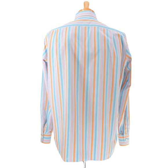 ISAIA Napoli Men's Shirt Multicolor Cotton Striped Long Sleeve Button Front L - Picture 4 of 16